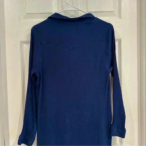 Soft Surrounding Dress Sz M Blue Button Up Collar Shirt Dress Belt Maxi Pockets - Picture 8 of 17